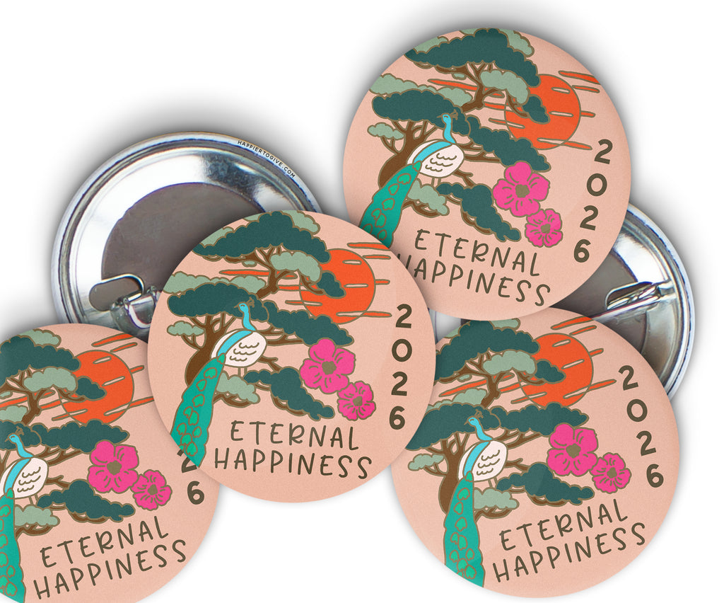 5 Pack : 2026 Eternal Happiness Convention Buttons – Happier To Give