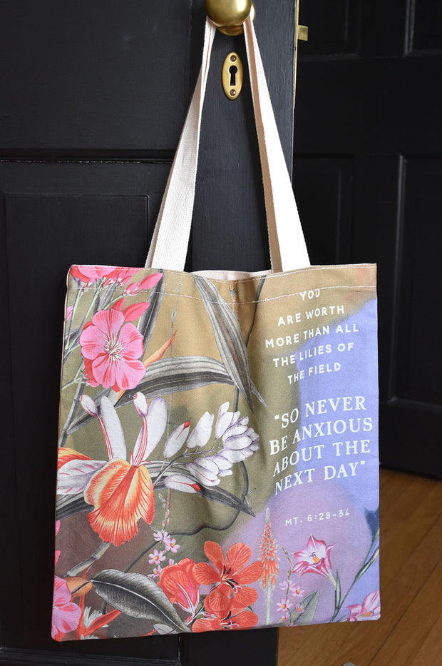 Lilies, Never Be Anxious Tote