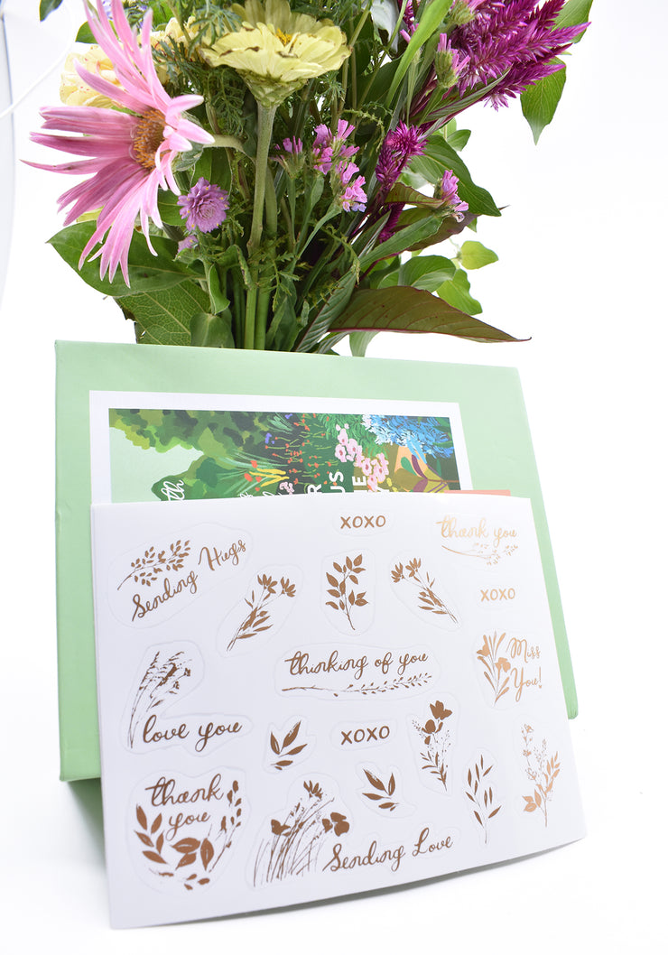 60% off,  Friendship and Encouragement  Wild Garden Set : Box of 22 Greeting Cards + 2 Golden Sticker Sheets