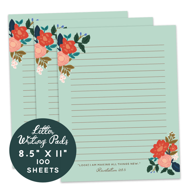 2 Large Letter Writing Memo Pads : Teal Floral